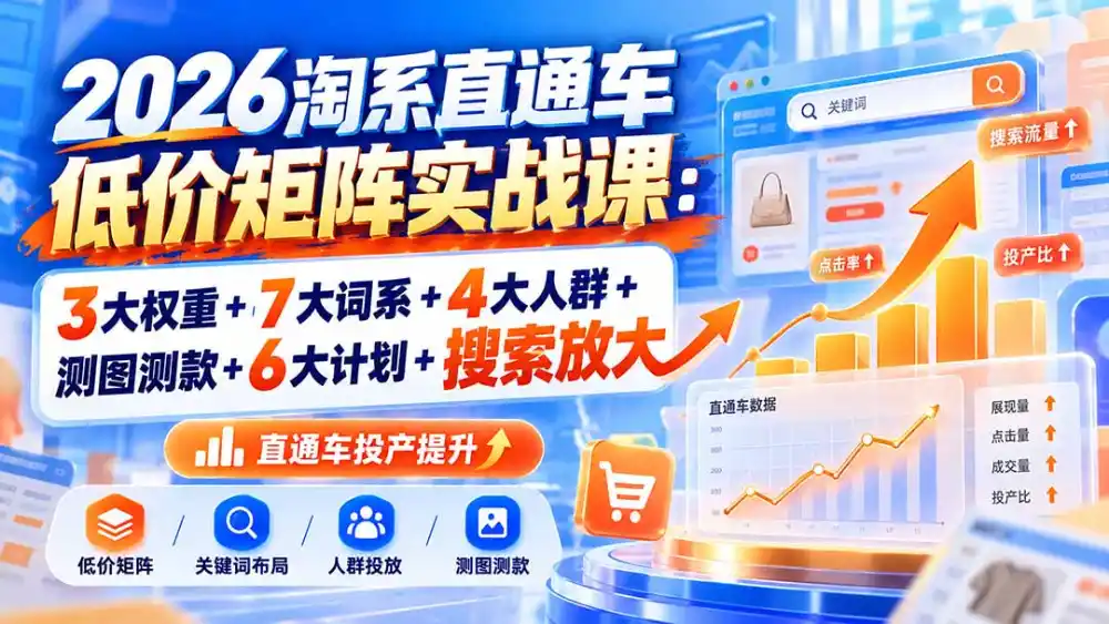 2026淘系直通车低价矩阵实战课：3大权重+7大词系+4大人群+测图测款+6大计划+搜索放大-科技美南博客