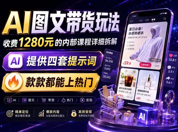 AI图文带货内部玩法,1280内部课程对外系统拆解,看完直接上手变现!-科技美南博客