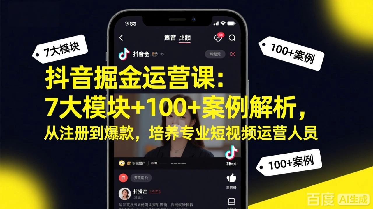 抖音掘金运营课：7大模块+100+案例解析，从注册到爆款，培养专业短视频运营人员-科技美南博客