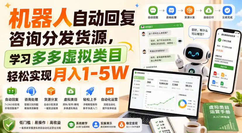 机器人自动回复咨询分发货源，学习多多虚拟类目轻松实现月入1-5W【揭秘】-科技美南博客