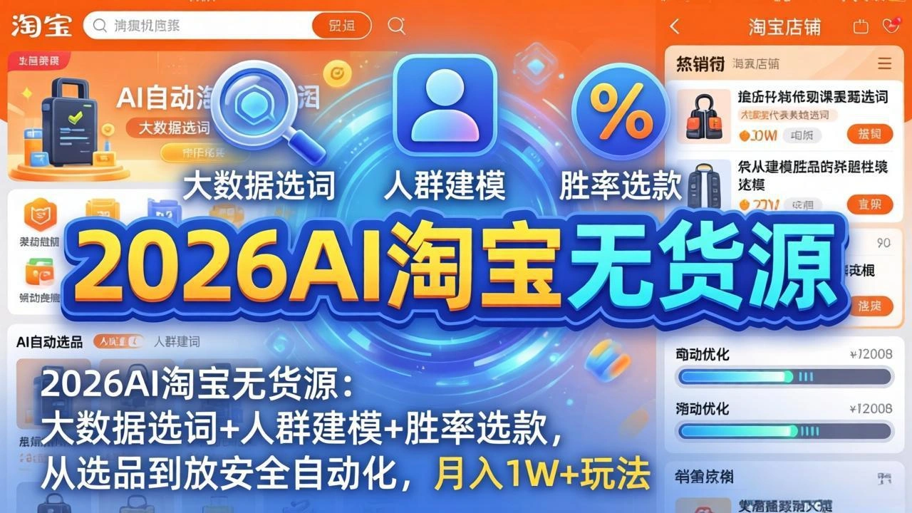 2026AI淘宝无货源：大数据选词+人群建模+胜率选款，从选品到放大全自动化，月入1W+玩法-科技美南博客