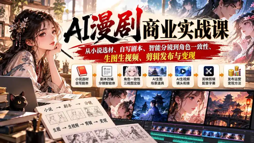 AI漫剧商业实战课：从小说选材、自写剧本、智能分镜到角色一致性、生图生视频、剪辑发布与变现-科技美南博客