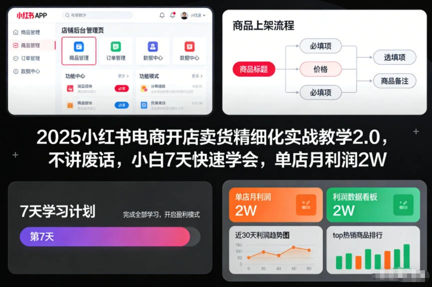 2025小红书电商开店卖货精细化实战教学2.0，不讲废话，小白7天快速学会，单店月利润2W-科技美南博客