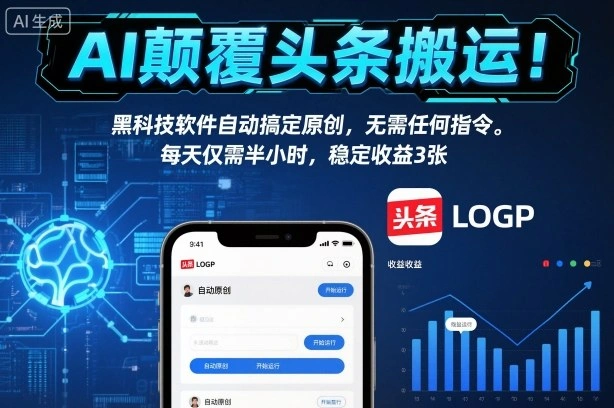 AI颠覆头条搬运！黑科技软件自动搞定原创，无需任何指令。每天仅需半小时，稳定收益3张【揭秘】-科技美南博客