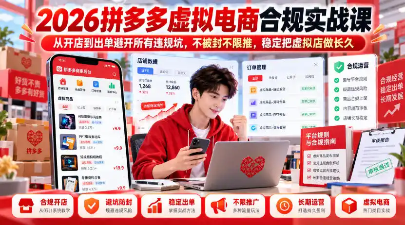 2026拼多多虚拟电商合规实战课，从开店到出单避开所有违规坑，不被封不限推，稳定把虚拟店做长久-科技美南博客