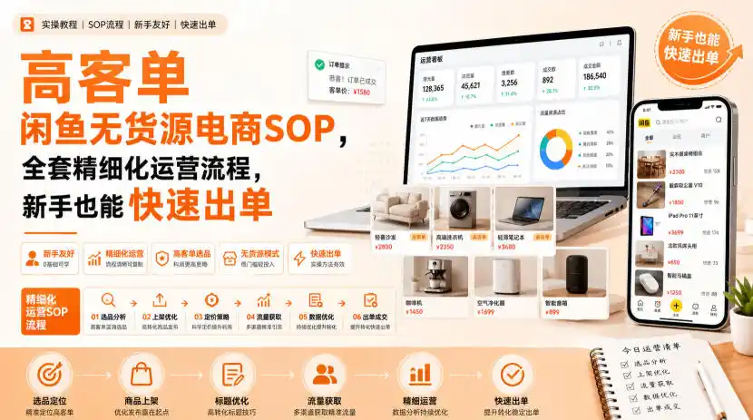 高客单闲鱼无货源电商SOP,全套精细化运营流程,新手也能快速出单-科技美南博客