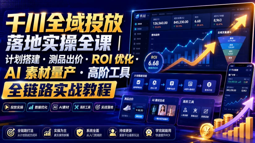 千川全域投放落地实操全课|计划搭建・测品出价・ROI优化・AI素材量产・高阶工具全链路实战教程-科技美南博客