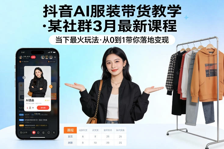 抖音AI服装带货教学,某社群3月最新课程,当下最火玩法,从0到1带你落地变现-科技美南博客