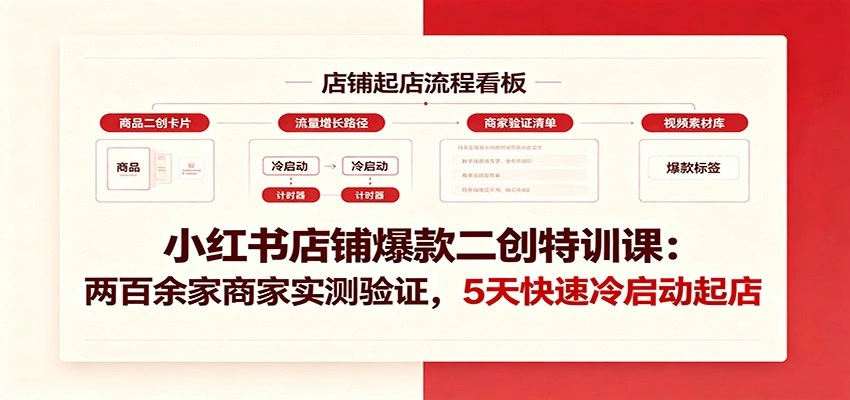 小红书店铺爆款二创特训课:两百余家商家实测验证,5天快速冷启动起店-科技美南博客