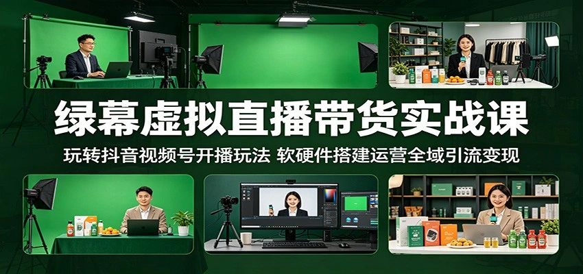 绿幕虚拟直播带货实战课：玩转抖音视频号开播玩法，软硬件搭建运营全域引流变现-科技美南博客