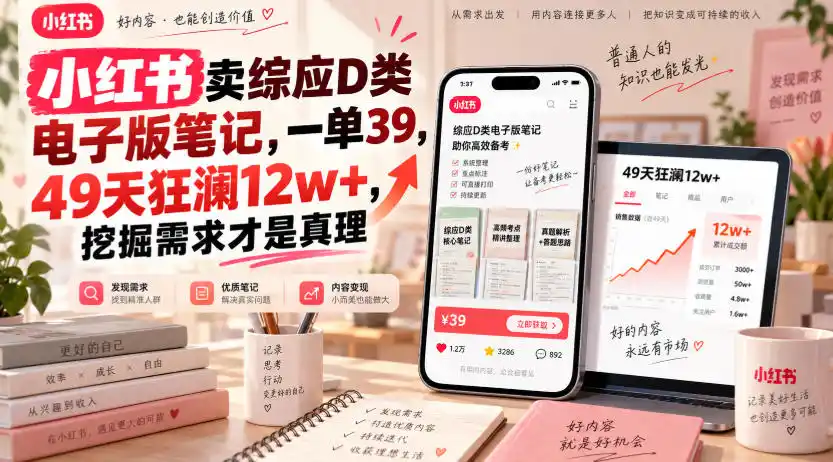 小红书卖综应D类电子版笔记，一单39，49天狂澜12w+，挖掘需求才是真理-科技美南博客