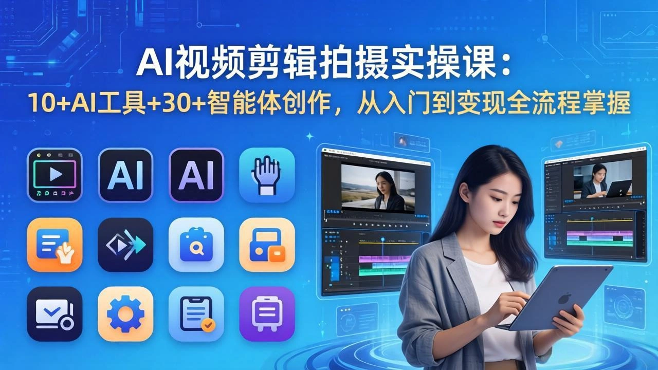 AI 视频剪辑拍摄实操课：10+AI工具+30+智能体创作，从入门到变现全流程掌握-科技美南博客