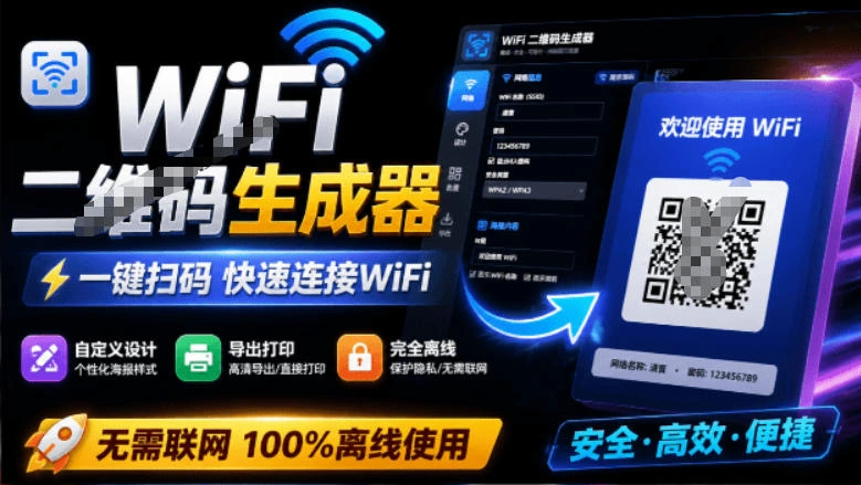 完全离线使用！WiFi二维码生成器，一键扫码快速连接WiFi，支持自定义风格导出WiFi二维码生成器-科技美南博客