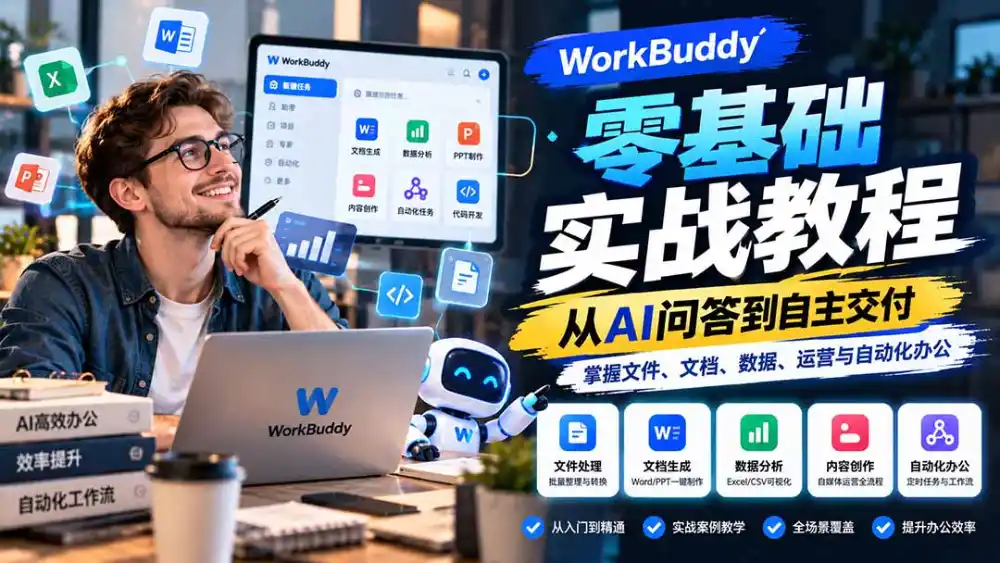 WorkBuddy零基础实战教程：从AI问答到自主交付，掌握文件、文档、数据、运营与自动化办公-科技美南博客