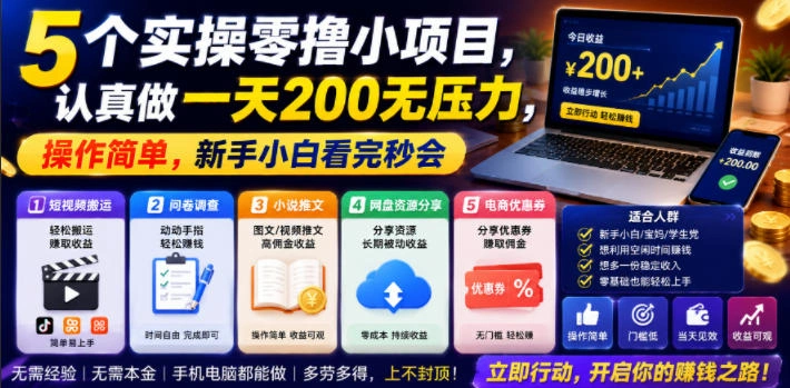 5个实操零撸小项目，认真做一天200无压力，操作简单，新手小白看完秒会【揭秘】-科技美南博客