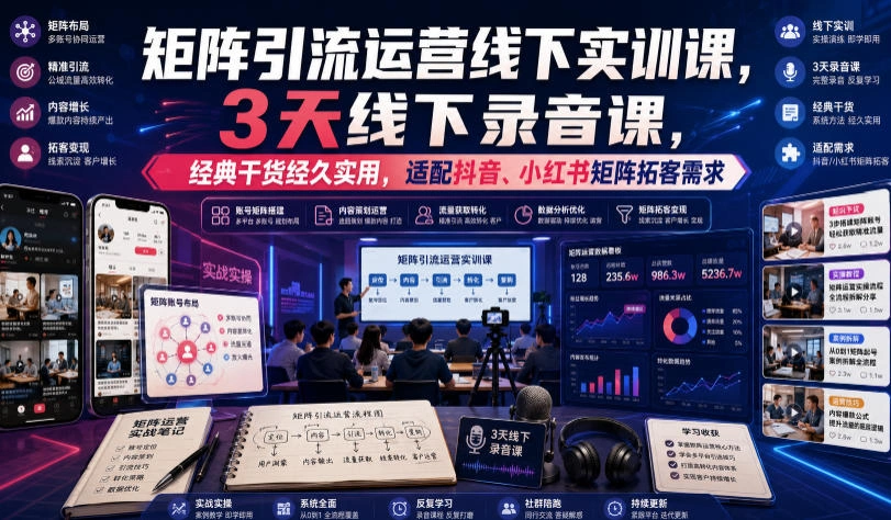 嗨推矩阵引流运营线下实训课，3天线下录音课，经典干货经久实用，适配抖音、小红书矩阵拓客需求-科技美南博客