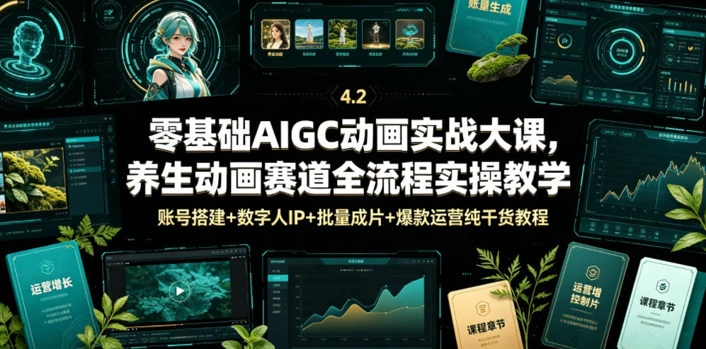 零基础AIGC动画实战大课，养生动画赛道全流程实操教学，账号搭建+数字人IP+批量成片+爆款运营纯干货教程-科技美南博客