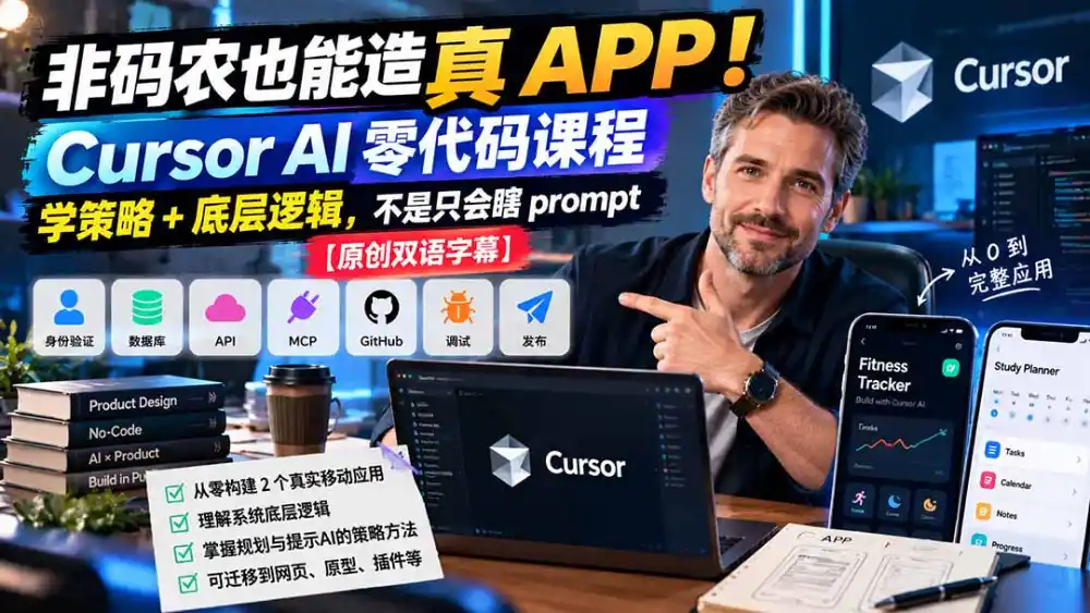 非码农也能造真 APP！Cursor AI 零代码课程：学策略 + 底层逻辑，不是只会瞎 prompt【原创双语字幕】-科技美南博客