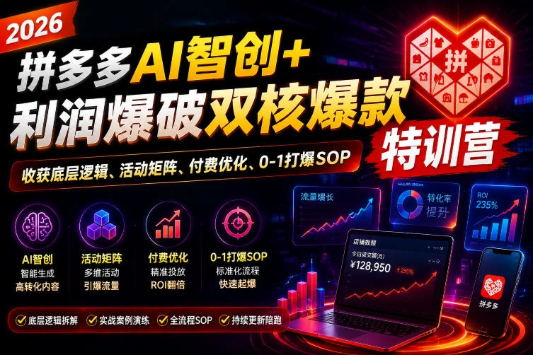 2026拼多多AI智创+利润爆破双核爆款特训营，收获底层逻辑、活动矩阵、付费优化、0-1打爆SOP(更新0727)-科技美南博客
