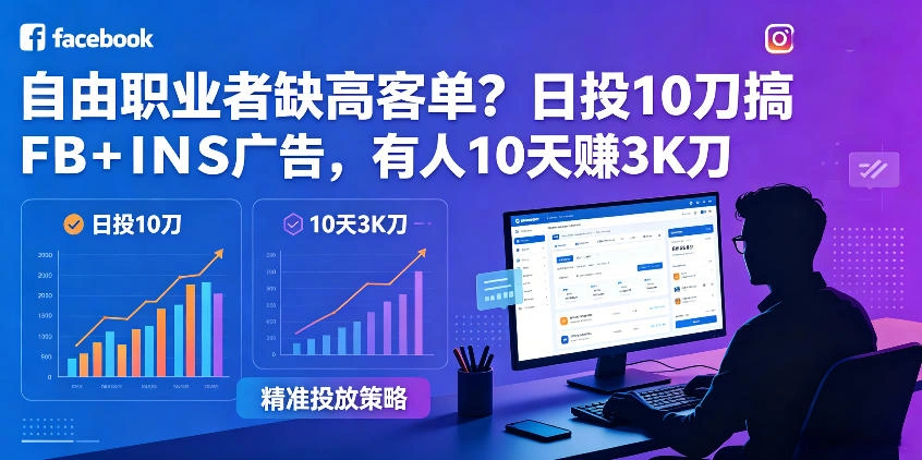 自由职业者缺高客单？日投10刀搞FB+INS广告，有人10天赚3K刀！【原创双语字幕】-科技美南博客
