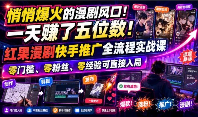 悄悄爆火的漫剧风口！一天賺了五位数！红果漫剧快手推广全流程实战课，零门槛、零粉丝、零经验可直接入局-科技美南博客
