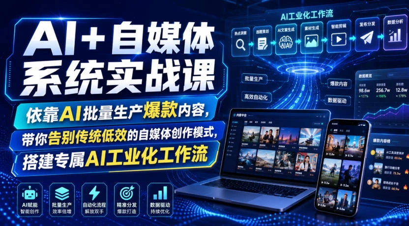 AI+自媒体系统实战课，依靠AI批量生产爆款内容，带你告别传统低效的自媒体创作模式，搭建专属AI工业化工作流-科技美南博客