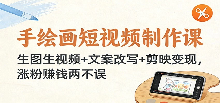 手绘画短视频制作课：生图生视频+文案改写+剪映变现，涨粉赚钱两不误-科技美南博客
