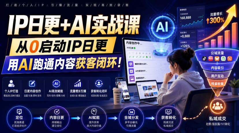 IP日更+AI实战课，从0启动IP日更，IP置顶视频制作+100条选题库搭建+10条日更规划，用AI跑通内容获客闭环!-科技美南博客