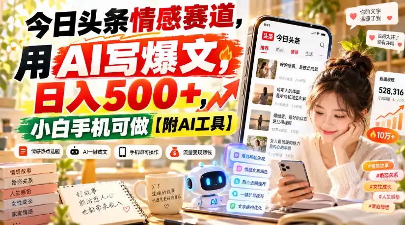 今日头条情感赛道，用AI写爆文，日入500+，小白手机可做【附AI工具】-科技美南博客