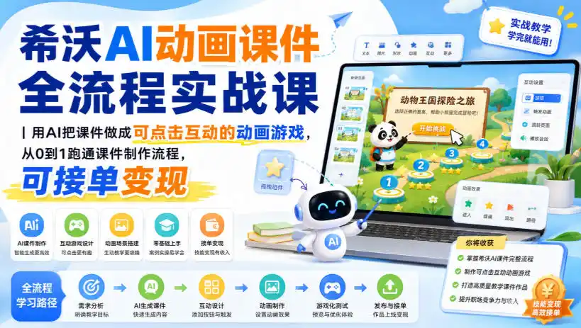 希沃AI动画课件全流程实战课｜用AI把课件做成可点击互动的动画游戏，从0到1跑通课件制作流程，可接单变现-科技美南博客
