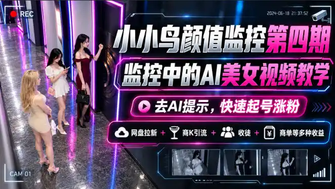 小小鸟颜值监控第四期，监控中的AI美女视频教学，去AI提示，快速起号涨粉，网盘拉新+商K引流+收徒+商单等多种收益-科技美南博客