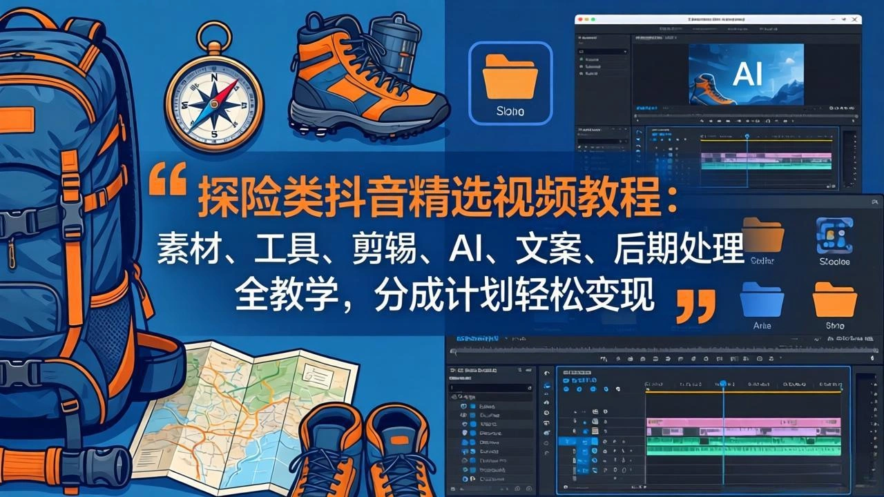 探险类抖音精选视频教程：素材、工具、剪辑、AI、文案、后期处理全教学，分成计划轻松变现-科技美南博客