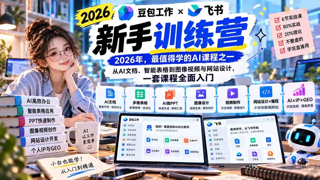 2026豆包工作+飞书新手训练营-9月新课：从AI文档、智能表格到图像视频与网站设计，一套课程全面入门-科技美南博客