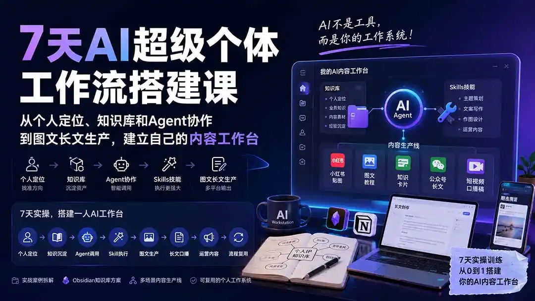 7天AI超级个体工作流搭建课：从个人定位、知识库和Agent协作到图文长文生产，建立自己的内容工作台-科技美南博客