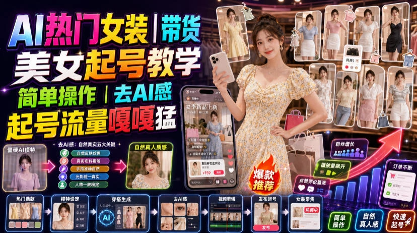 AI热门女装带货丨美女起号教学，简单操作，去AI感，起号流量嘎嘎猛-科技美南博客