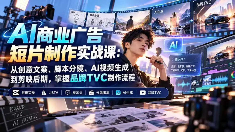 AI商业广告短片制作实战课：从创意文案、脚本分镜、AI视频生成到剪映后期，掌握品牌TVC制作流程-科技美南博客