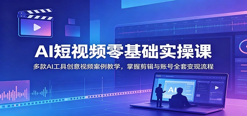 AI短视频零基础实操课：多款AI工具创意视频案例教学，掌握剪辑与账号全套变现流程-科技美南博客
