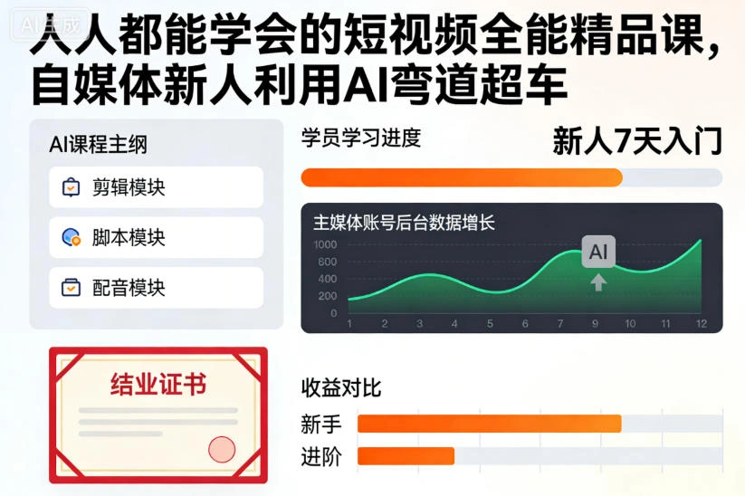 人人都能学会的短视频全能精品课，自媒体新人利用AI弯道超车-科技美南博客
