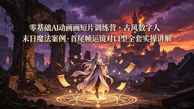 零基础AI动画短片训练营，古风数字人末日魔法案例，首尾帧运镜对口型全套实操讲解-科技美南博客