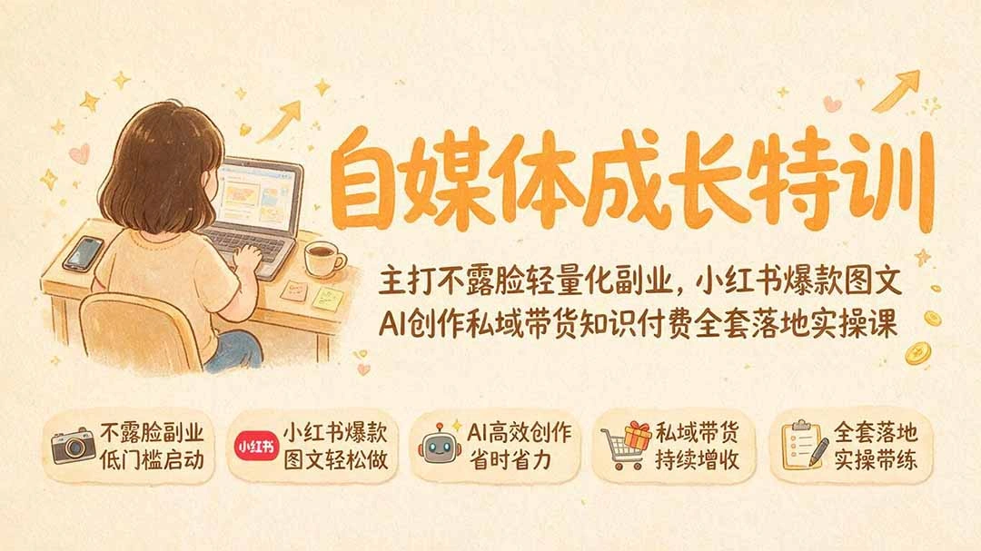 自媒体成长特训｜主打不露脸轻量化副业，小红书爆款图文AI创作私域带货知识付费全套落地实操课-科技美南博客