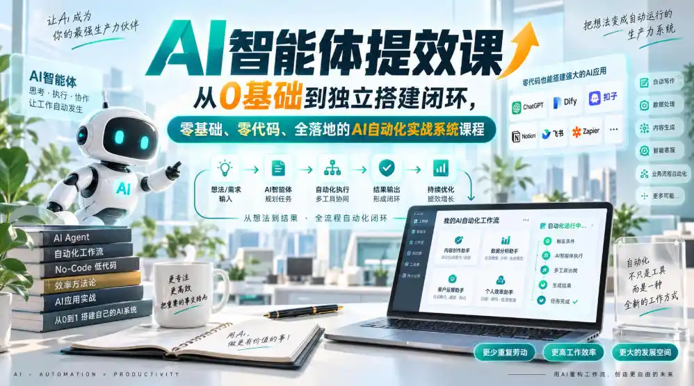 AI智能体提效课,从0基础到独立搭建闭环,零基础、零代码、全落地的AI自动化实战系统课程-科技美南博客