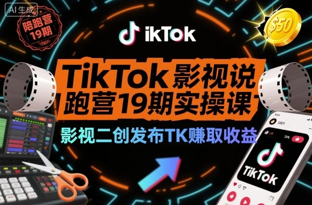 TikTok影视解说陪跑营19期实操课，影视二创发布TK賺取收益，万播收益50美金(更新)-科技美南博客