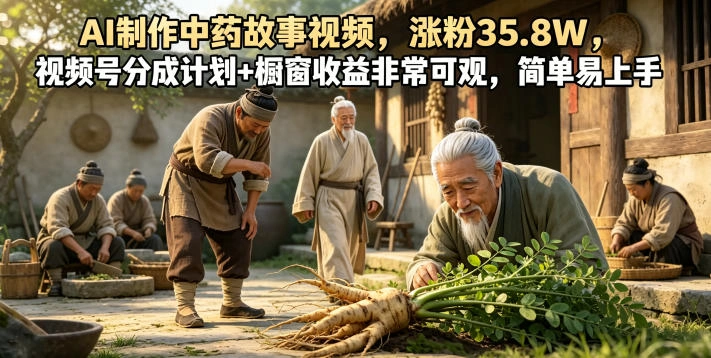 AI制作中药故事视频,涨粉35.8W,视频号分成计划+橱窗收益非常可观,简单易上手-科技美南博客