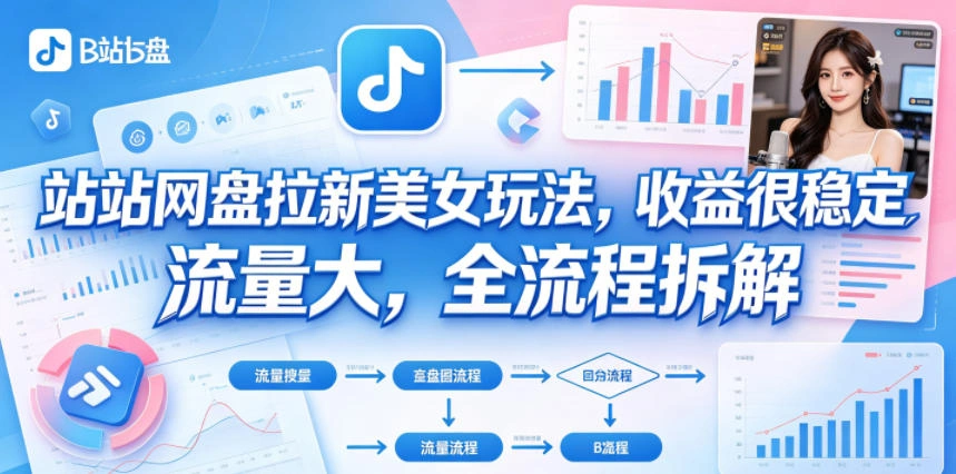 B站网盘拉新美女玩法，收益很稳定，流量大，全流程拆解-科技美南博客