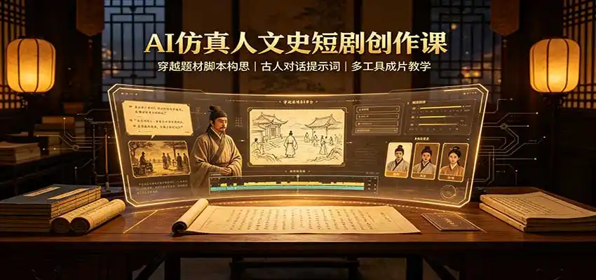AI仿真人文史短剧创作课:穿越题材脚本构思,古人对话提示词,多工具成片教学-科技美南博客