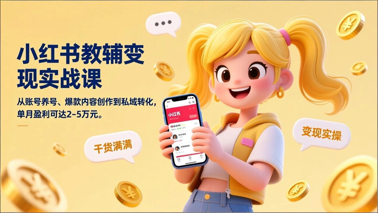 小红书教辅变现实战课，从账号养号、爆款内容创作到私域转化，单月盈利可达2-5万元-科技美南博客