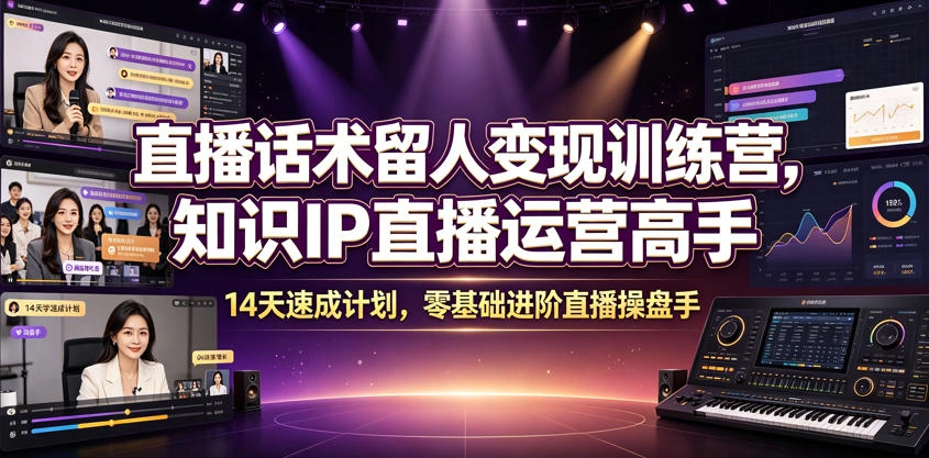 直播话术留人变现训练营，知识IP直播运营高手，14天速成计划，零基础进阶直播操盘手-科技美南博客