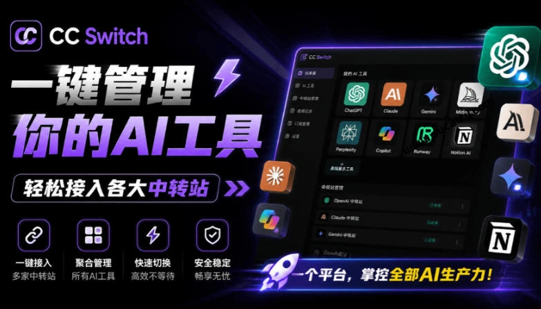 一键给Chatgpt、Codex、Claude接入地第三方中转站，CC Switch统一管理你的AI编程工具工作流-科技美南博客