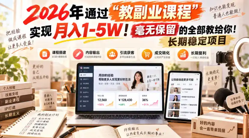 2026年通过“教副业课程”实现月入1-5W！毫无保留的全部教给你！长期稳定项目-科技美南博客