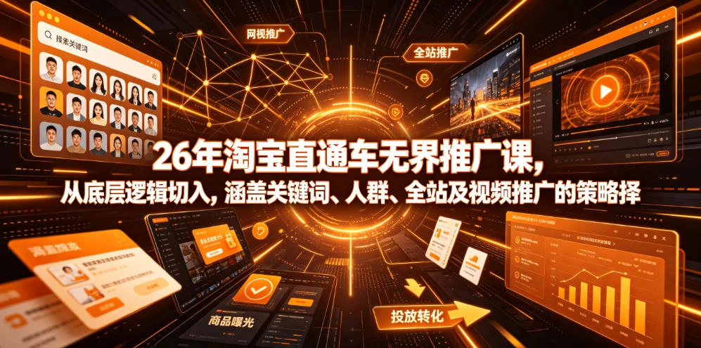 26年淘宝直通车无界推广课，从底层逻辑切入，涵盖关键词、人群、全站及视频推广的策略选择-科技美南博客